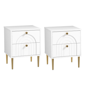 Lot de 2 chevets design 2 tiroirs ELMA blanc et or