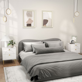 Lot de 2 chevets design 2 tiroirs ELMA blanc et or