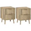 Lot de 2 chevets 2 tiroirs cannelés NORIA effet bois de chêne