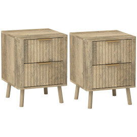 Lot de 2 chevets 2 tiroirs cannelés NORIA effet bois de chêne