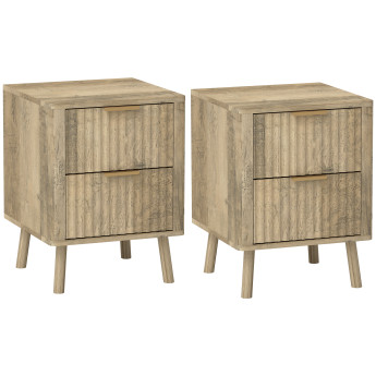 Lot de 2 chevets 2 tiroirs cannelés NORIA effet bois de chêne