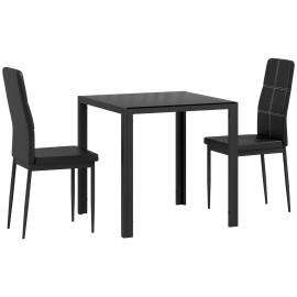 Ensemble table à manger et 4 chaises plateau verre NESTOR noir