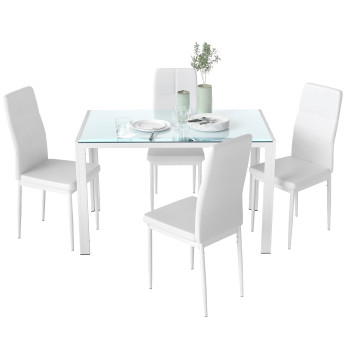 Ensemble table à manger et 4 chaises métal ALBA blanc