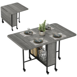 Table à rabat pliable mobile 6 personnes SERENA effet bois gris