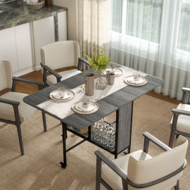 Table à rabat pliable mobile 6 personnes SERENA effet bois gris
