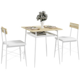 Ensemble table à manger 2 chaises ELORA aspect chêne et blanc