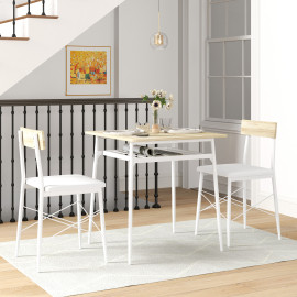 Ensemble table à manger 2 chaises ELORA aspect chêne et blanc