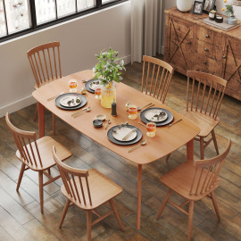 Table à manger 6 personnes VOLODIA effet bois naturel