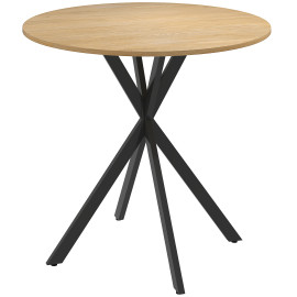 Table ronde bois style industriel piètement croisé LEA aspect chêne