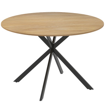 Table ronde bois piètement croisé PEGGY aspect chêne et noir