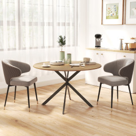 Table ronde bois piètement croisé PEGGY aspect chêne et noir