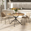 Table ronde bois piètement croisé PEGGY aspect chêne et noir