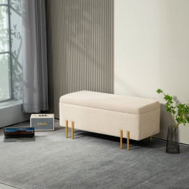 Grand coffre de rangement design DONA velours beige