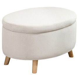 Pouf coffre de rangement piètement bois velours CAMILLE beige
