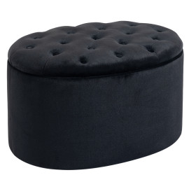 Pouf ovale style Chesterfield velours ELODIE noir