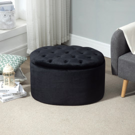 Pouf ovale style Chesterfield velours ELODIE noir