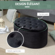 Pouf ovale style Chesterfield velours ELODIE noir