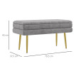 Banquette coffre de rangement velours JULIETTE gris clair et doré