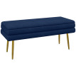 Banquette coffre de rangement velours CLARA bleu marine et doré