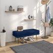 Banquette coffre de rangement velours CLARA bleu marine et doré