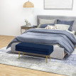 Banquette coffre de rangement velours CLARA bleu marine et doré