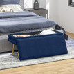 Banquette coffre de rangement velours CLARA bleu marine et doré