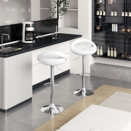 Lot de 2 tabourets de bar pivotant repose-pieds ALADIE blanc
