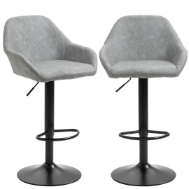 Lot de 2 tabourets de bar design effet vieilli COLINE gris et noir