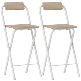 Lot de 2 tabourets de bar pliants ELOÏSE blanc et bois clair