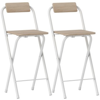 Lot de 2 tabourets de bar pliants ELOÏSE blanc et bois clair