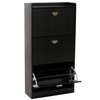 Armoire à chaussures HWC-O39 meuble à chaussures 3 compartiments rabattables MDF mélaminé métal 117 x 60 x 24 cm -
