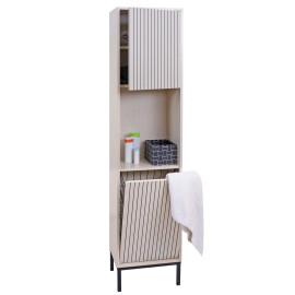 Armoire haute HWC-O42 armoire de salle de bain étagère de salle de bain compartiments de rangement panier à linge M