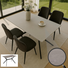 Table de salle à manger HWC-O58 table à manger en pierre frittée métallique aspect marbre 120 cm - gris