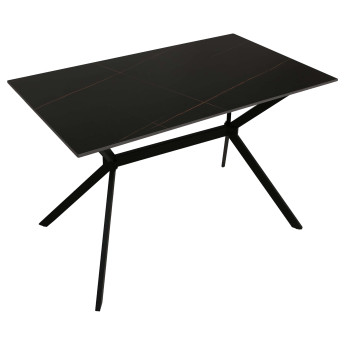 Table de salle à manger HWC-O58 table à manger en pierre frittée métallique aspect marbre 120 cm - noir-or
