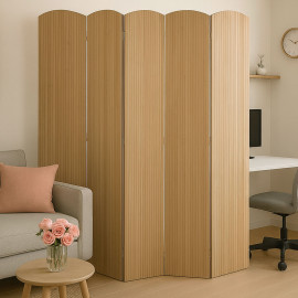 Paravent en bambou HWC-O30 cloison de séparation pare-vue pliable 5 panneaux 170 x 204 cm