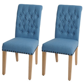 Lot de 2 chaises de salle à manger HWC-O66 chaise de cuisine rembourrée Chesterfield rivets tissu/textile - bleu clair