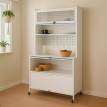 Armoire de cuisine HWC-O53 étagère de cuisine plan de travail compartiments roulante métal 175 x 80 x 42 cm - blan