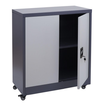 Armoire à dossiers HWC-O50 armoire de bureau en acier avec roulettes 2 portes verrouillables acier 98x80x40cm - gris