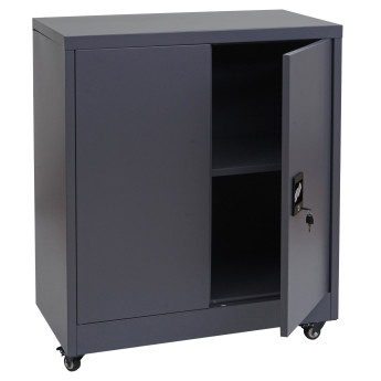 Armoire à dossiers HWC-O50 armoire de bureau en acier avec roulettes 2 portes verrouillables acier 98x80x40cm - gris