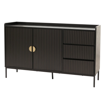 Sideboard HWC-O39 Commode Armoire Buffet 3 tiroirs 2 portes bois mélaminé 80x130x42cm - aspect bois noir