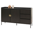 Sideboard HWC-O39 Commode Armoire Buffet 3 tiroirs 2 portes bois mélaminé 80x130x42cm - aspect bois noir