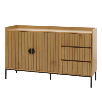 Sideboard HWC-O39 Commode Armoire Buffet 3 tiroirs 2 portes bois mélaminé 80x130x42cm - naturel