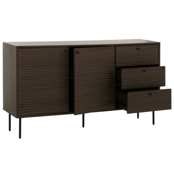 Commode HWC-N78 Sideboard 3 tiroirs 2 portes style scandinave métal bois mélamine MVG 85x150x40cm - brun foncé