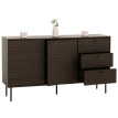 Commode HWC-N78 Sideboard 3 tiroirs 2 portes style scandinave métal bois mélamine MVG 85x150x40cm - brun foncé