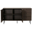 Commode HWC-N78 Sideboard 3 tiroirs 2 portes style scandinave métal bois mélamine MVG 85x150x40cm - brun foncé