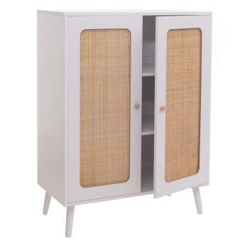 Highboard HWC-M38 Commode Armoire Sideboard compartiments de rangement Kubu rotin bois 106x80x41cm - blanc