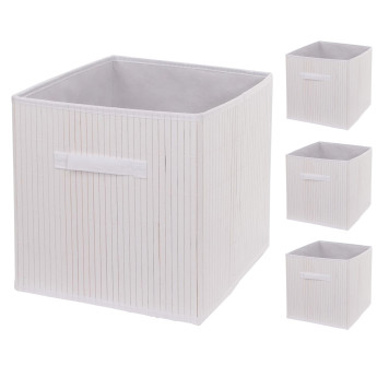 Lot de 4 boîtes pliantes HWC-C21 corbeille de rangement Boîte de tri Boîte de rangement bambou 32x32x32cm - blanc