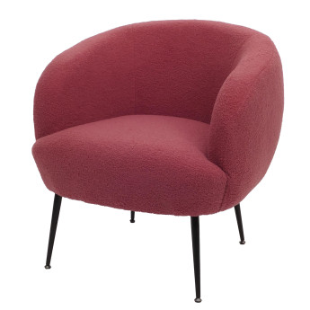 Fauteuil lounge HWC-O37 fauteuil cocktail/club fauteuil rembourré tissu/textile bouclé (330g/m2) métal MVG - pourpre-r