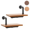 Lot de 2 étagères murales HWC-N29 étagère suspendue étagère à livres structure 3D acier industriel bois massif 29x45x2