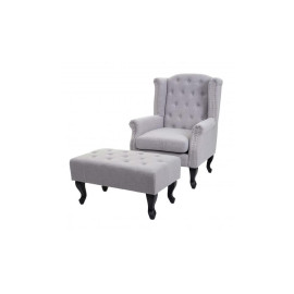 Fauteuil de luxe Chesterfield, fauteuil à oreilles, tissu hydrofuge - gris sans ottomane